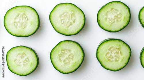 Fresh Cucumber Slices Arranged on White – Crisp, Hydrating, and Refreshing photo