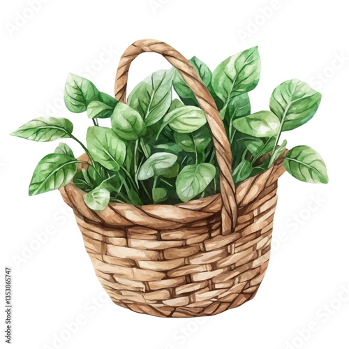 Muntingia Basket, watercolor illustration, isolated on a white background.