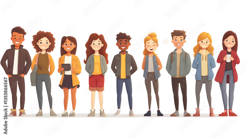 Fototapeta premium A collection of cartoon teenagers