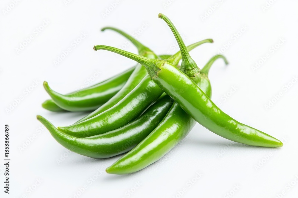 Fresh Green Chili Peppers Pile on White Background for Cooking Concept Fresh Green Chili Peppers Pile on White Background for Cooking Concept