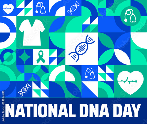 National DNA Day geometric shape pattern background banner or poster design template. observed every year in  April. Holiday concept. Use to any Template, card, poster, placard, template.