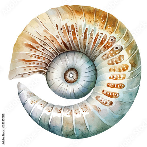 watercolor of Nautilus, isolated on a white background.