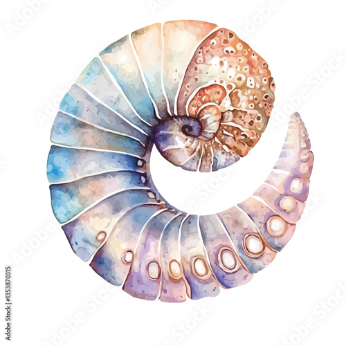 watercolor vector of Nautilus, isolated on a white background.