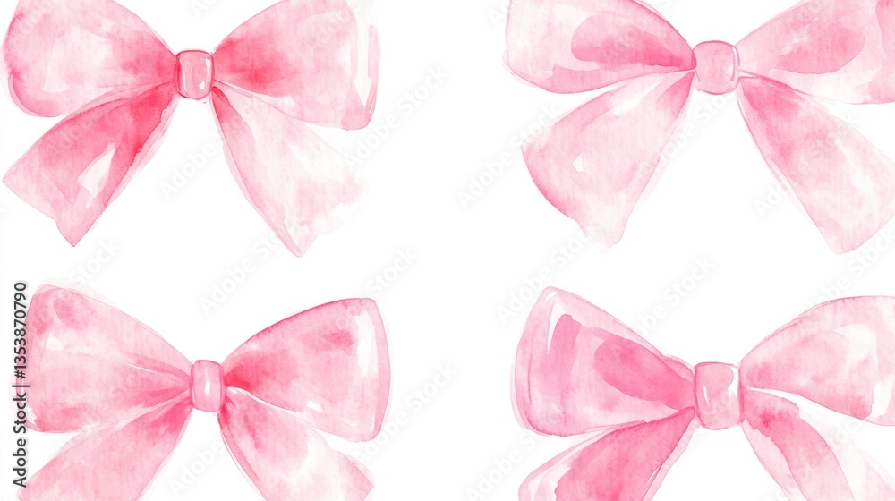 Set of Pink gift bow in watercolor style isolated on color background,Watercolor painting of pink ribbon set,Hand drawing decorative bow elements illustration,copy space. Set of Pink gift bow in watercolor style isolated on color background,Watercolor painting of pink ribbon set,Hand drawing decorative bow elements illustration,copy space.