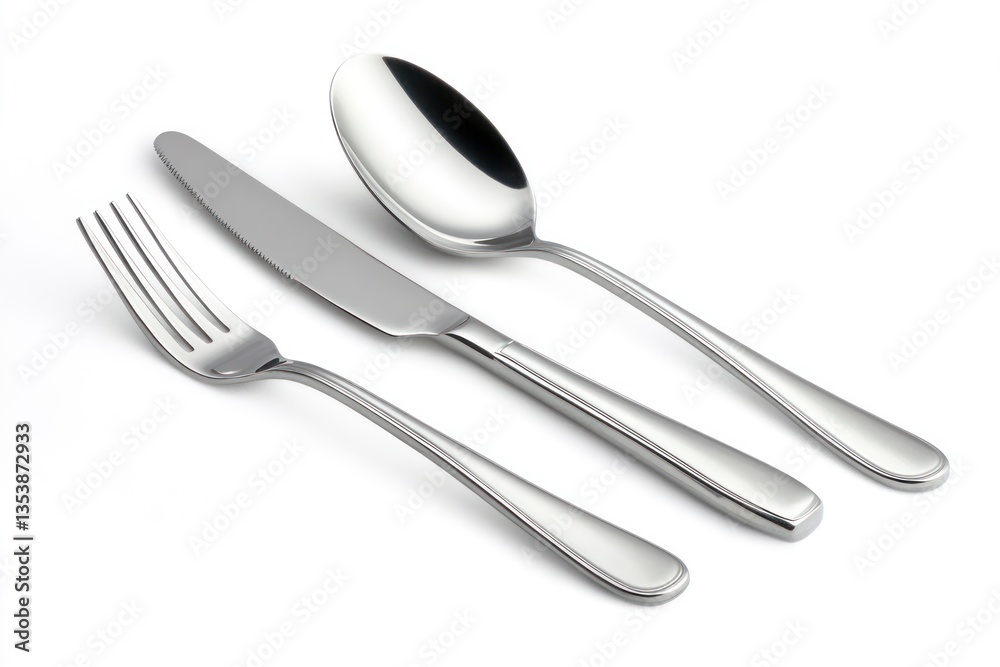 Arrangement of Silverware Utensils on a Clean White Background Close Up Arrangement of Silverware Utensils on a Clean White Background Close Up