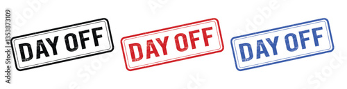 Day off - blue, black, red rubber frem stamp  set with grunge effect.  Day Off grunge effect illustration on transparent background PNG. 