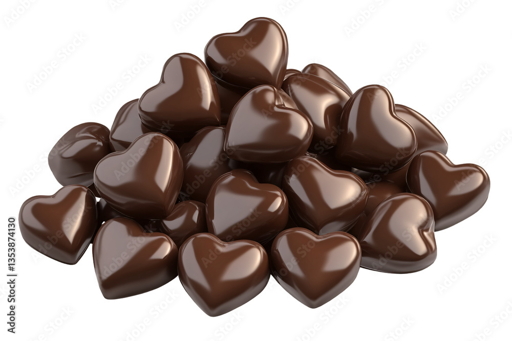 Fototapeta premium Pile of chocolate hearts isolated on transparent background