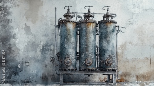 Antique Industrial Stills: A Grungy, Rustic, and Weathered Metal Distillery Apparatus
