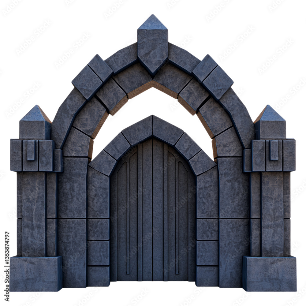 Fototapeta premium Grey Stone Gothic Archway with Double Arch and Medieval Door