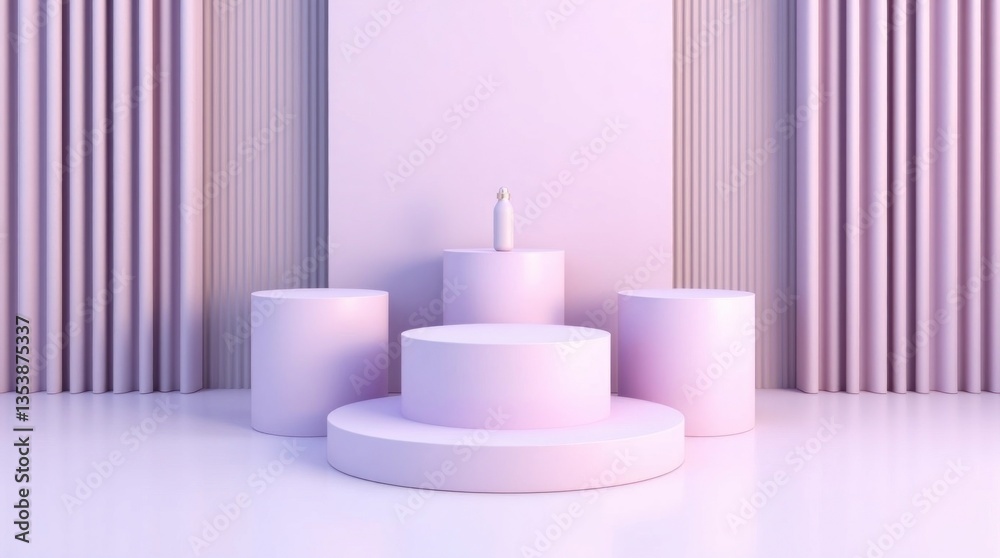 A beautifully arranged 3D minimalist podium scene in soft pastel purple tones A beautifully arranged 3D minimalist podium scene in soft pastel purple tones
