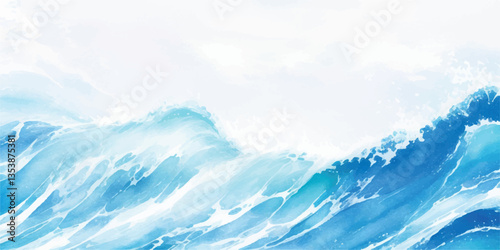 Ethereal Ocean Wave Texture in Soft Blue and White: A Dreamlike Watercolor Representation of the Flowing Tides, Capturing the Beauty of Rolling Waves in a Peaceful Seascape
