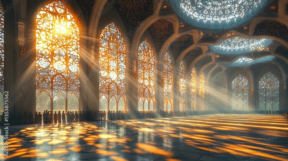 Obraz premium Sunbeams Illuminate Grand Mosque Interior (1)