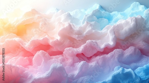 Colorful abstract cloudscape, soft textured, dreamy mountains, sunlight