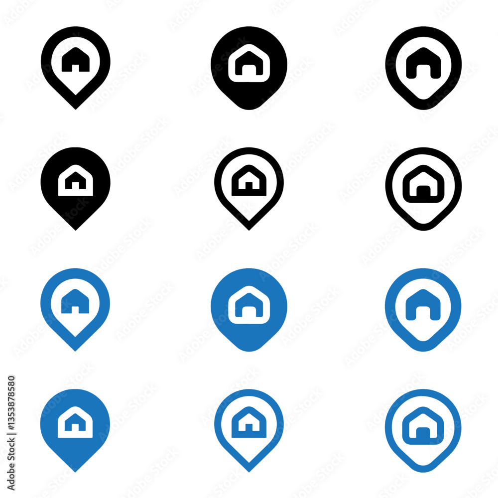 map-marker-home user interface vector art icon set. map-marker-home user interface vector art icon set.