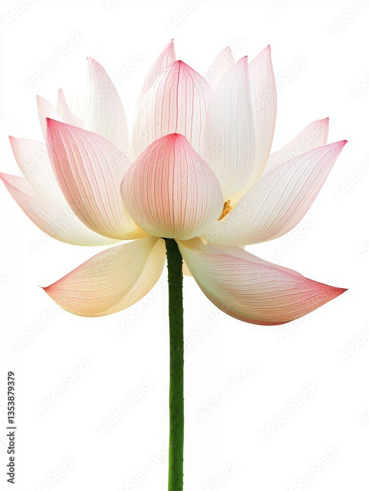 Fototapeta premium A beautiful single lotus flower with pink tips on a white background