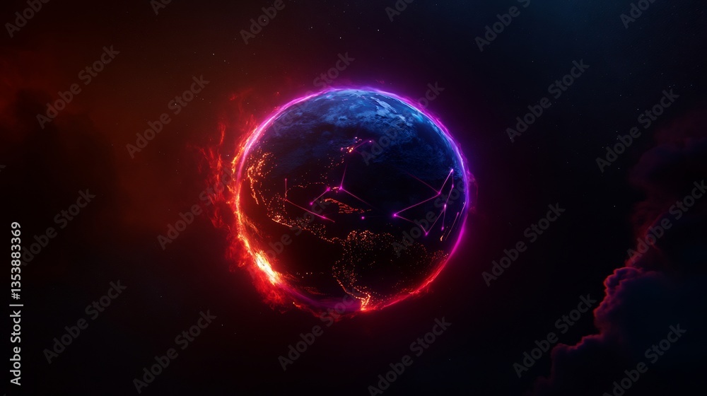 Fototapeta premium Fiery Digital Globe: A Futuristic Vision of Global Connectivity