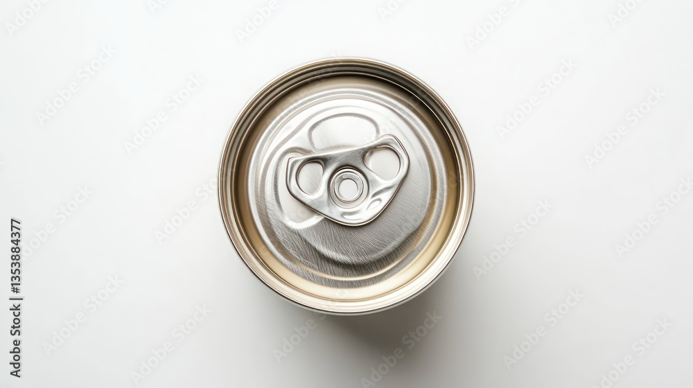 Opened tin can top view, white background, food packaging Opened tin can top view, white background, food packaging