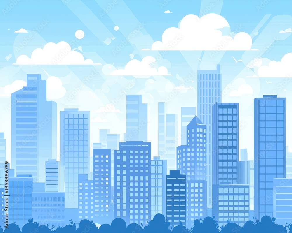 City skyline illustration, daytime view, flat style City skyline illustration, daytime view, flat style