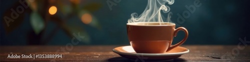 Coffee cup filled with hot liquid and smoke drifting upwards, cup, misty
