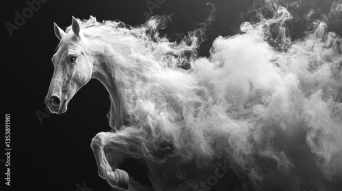 Majestic White Horse in Smoky Flight (2)