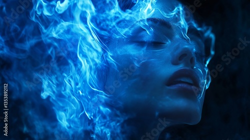 Girl Engulfed in Blue Flames – A Dark Fantasy Tale of Power and Mysticism photo