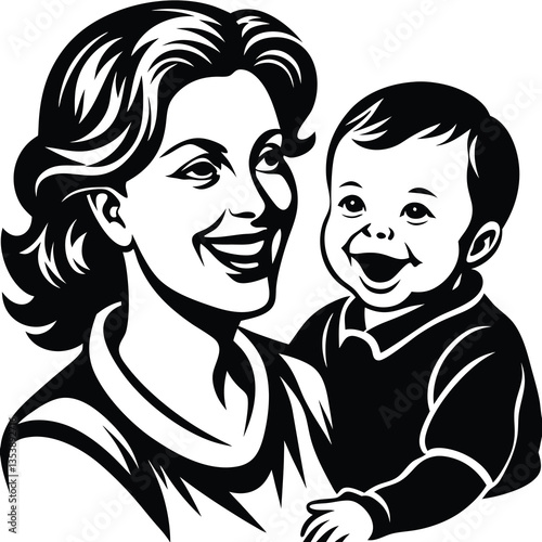 Mother and Baby Care Vector Silhouette Vector Illustration