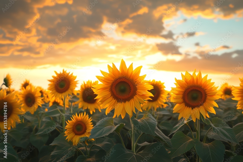 Fototapeta premium A vibrant painting of sunflowers standing tall in an expansive field