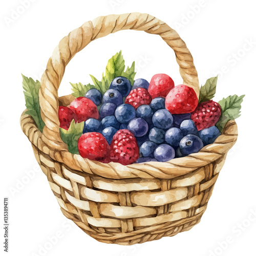 watercolor vector of Panama Berry Basket, isolated on a white background.