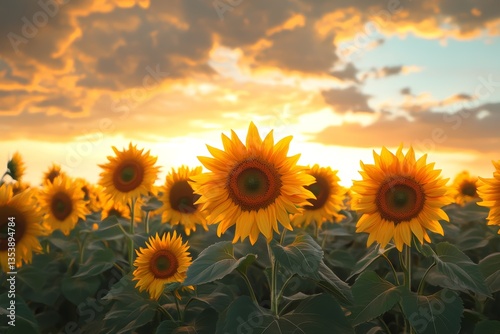 A vibrant painting of sunflowers standing tall in an expansive field