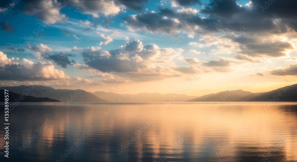 Fototapeta premium Serene Sunset over Mountain Lake