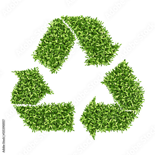 A realistic recycling symbol made of fresh green grass, isolated on a transparent background. Perfect for eco-friendly designs, sustainability campaigns, environmental projects, and green energy conce