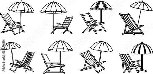 Beach Chair and umbrella outline  vector illustration