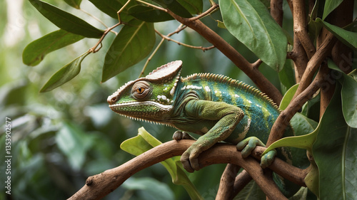 green lizard on a branch
