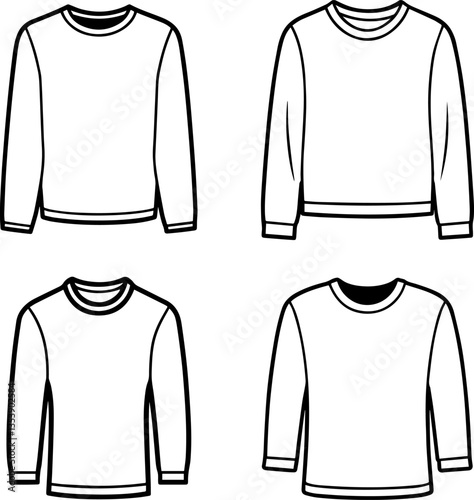crew neck long t-shirt line art vector illustration