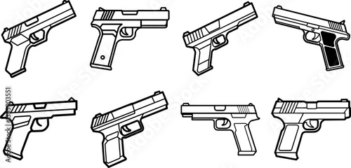 Automatic Handgun Pistol outline vector illustration