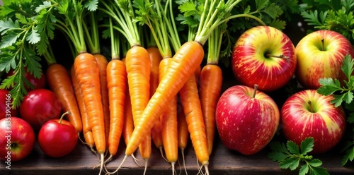 Colorful medley of carrots and apples , fruits, colorful