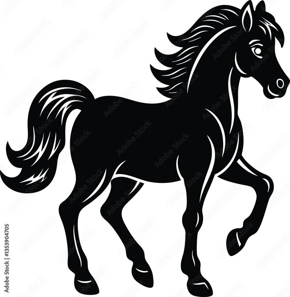 Obraz premium Black Horse Silhouette on White Background, Equestrian Design, Minimalist, Graceful