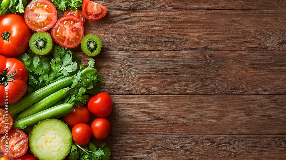 Fresh Assorted Vegetables Arranged on Rustic Wooden Table for Healthy Meal Preparation Fresh Assorted Vegetables Arranged on Rustic Wooden Table for Healthy Meal Preparation