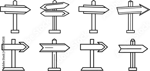 direction arrow wooden road sign board outline vector illustration