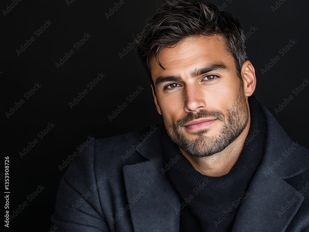Obraz premium A man in a black suit and black turtle neck sweater