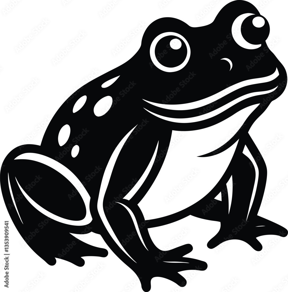 Black and White Silhouette of a Frog Sitting with Spotted Skin Pattern