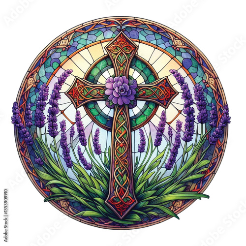 Lavender Blessing & Cross Stained Glass