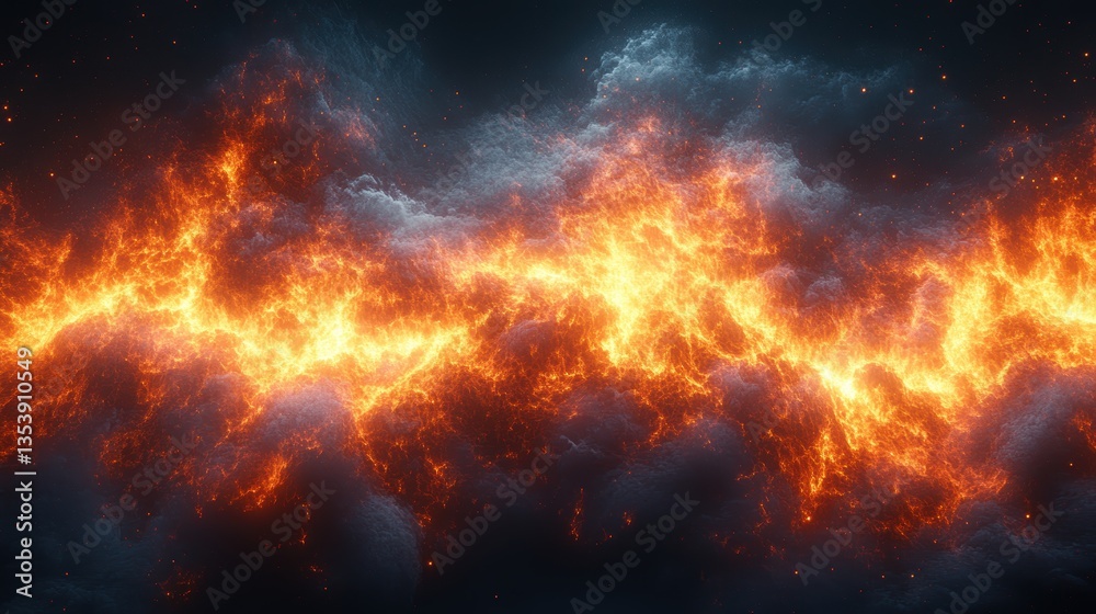 Fototapeta premium Fiery Lightning Storm Illuminating Dark Clouds in a Dramatic Sky Scene