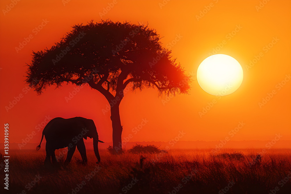 Sunset Sojourn: An Elephant's Journey Through the African Savannah Sunset Sojourn: An Elephant's Journey Through the African Savannah