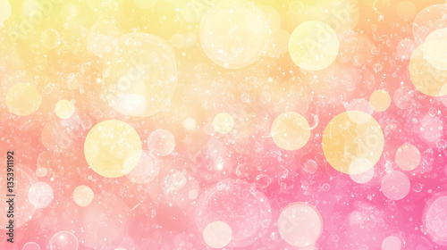 Vibrant bokeh background with circular light spots in yellow, pink, and orange on a gradient