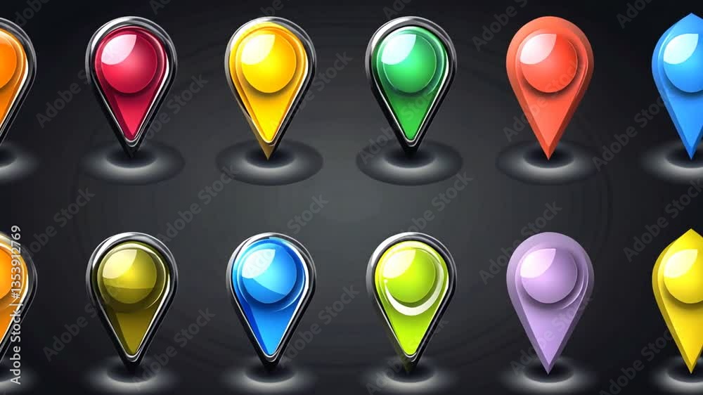 Collection of Colorful Location Icons in Various Shapes and Designs Generative AI
