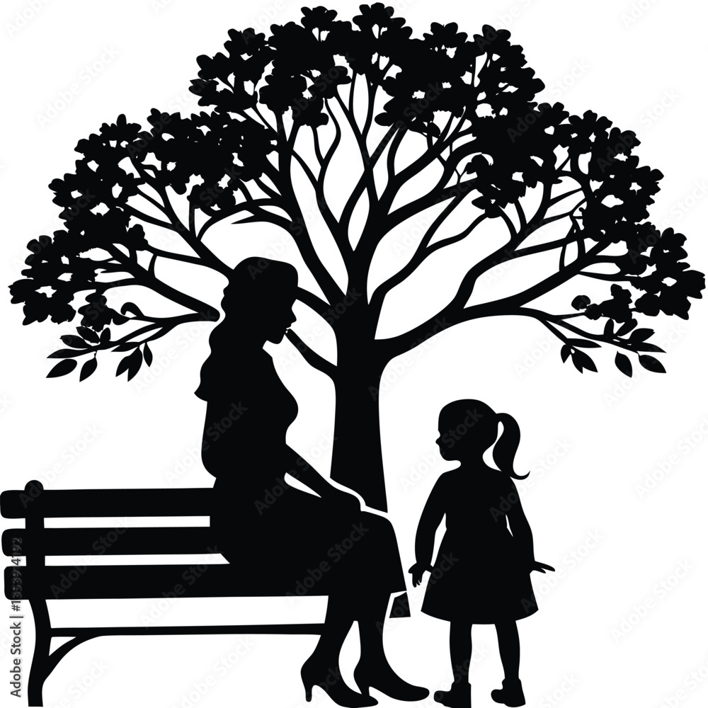 Fototapeta premium Silhouette of girls sitting on a bench vector