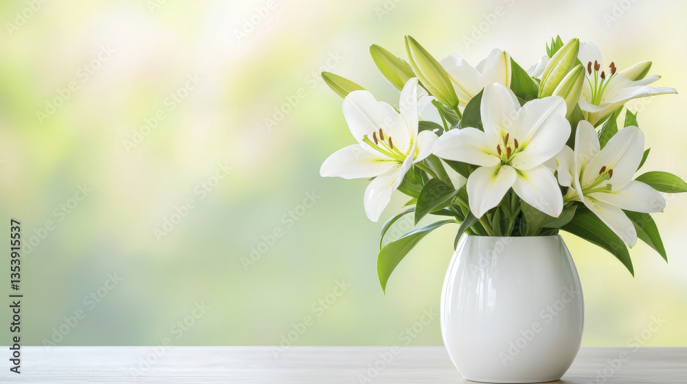 beautiful arrangement of white lilies in simple vase, bringing sense of calm and elegance to any space