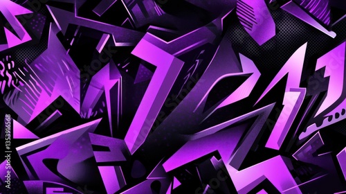 Abstract graphic design, purple arrows, dark background, vibrant pattern, graphic art