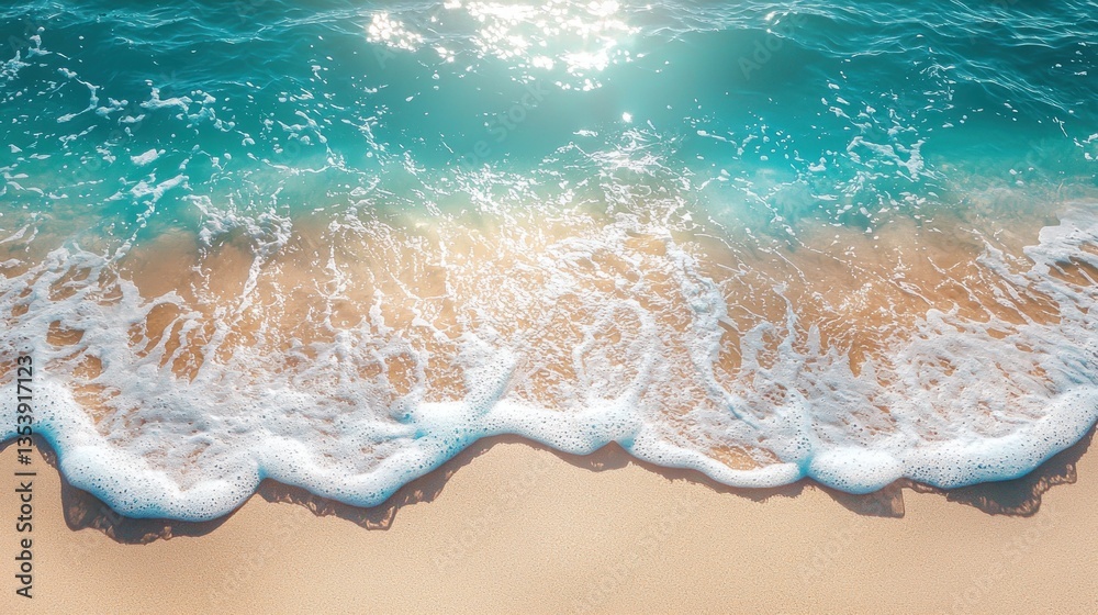 Fototapeta premium Sunny ocean wave washing ashore on sandy beach